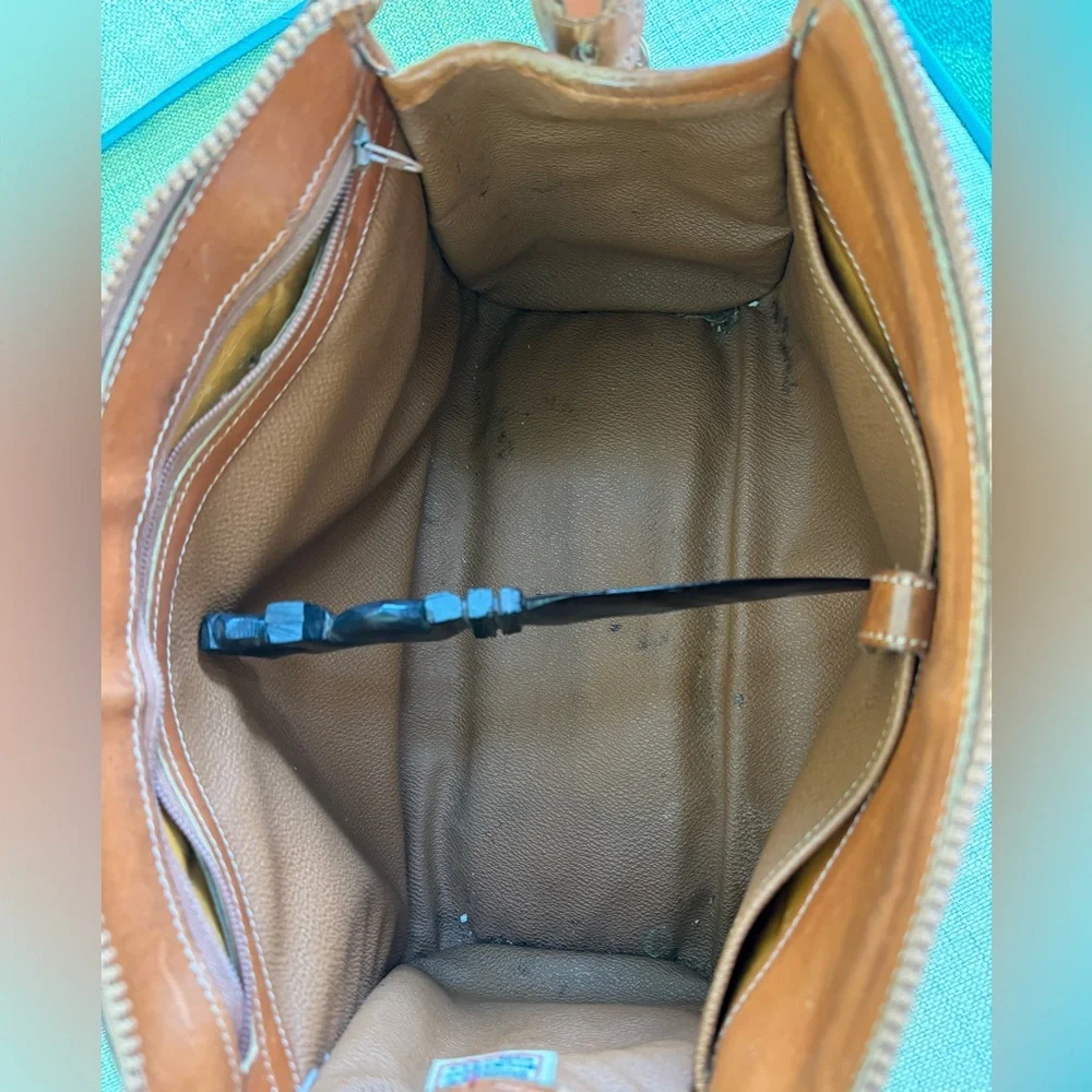 Dooney & Bourne Vintage Zipper Satchel in British Tan and Bone - Picture 10 of 14